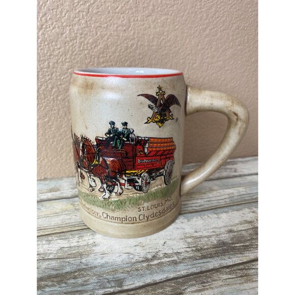 Ceramarte Other - 1980 Budweiser Holiday Champion Clydesdales Beer Stein Mug Ceramarte Brazil